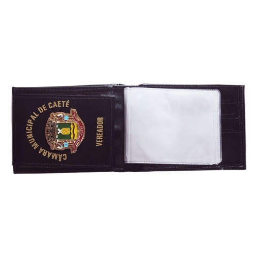Carteira em Couro com Brasão Personalizado – 2 Partes, Lingueta e Porta-Cheques-085BF