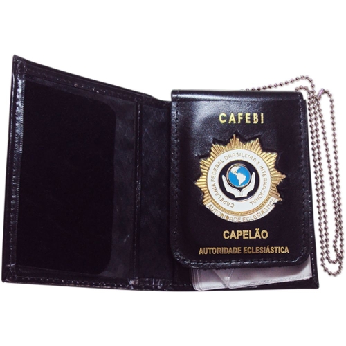 Carteira em Couro com Crachá Destacável e Brasão Removível-050CBE