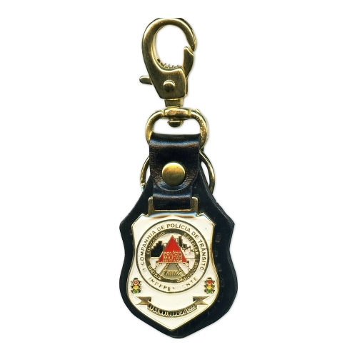 Chaveiro de Couro com Metal Fundido – Resina Vitrificada e Mosquete-CFCM