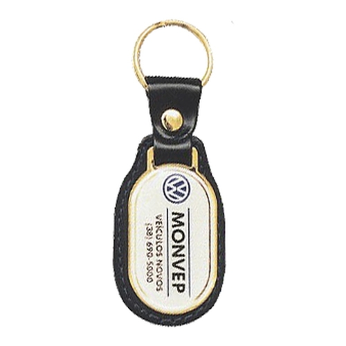 Chaveiro de Couro com Metal – Resina Vitrificada e Argola -CCA