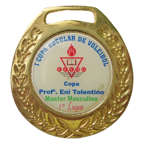 Medalha Ovalada Fundida 60x63mm com Resina Central e Fita de Pescoço-MFPC1