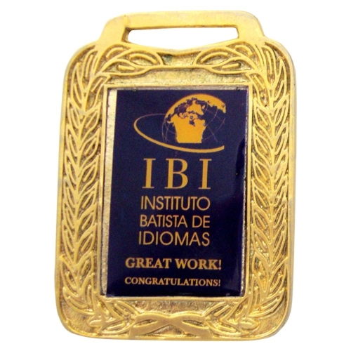 Medalha Retangular Folha de Louro 50x65mm com Resina e Fita de Pescoço-MFPC5