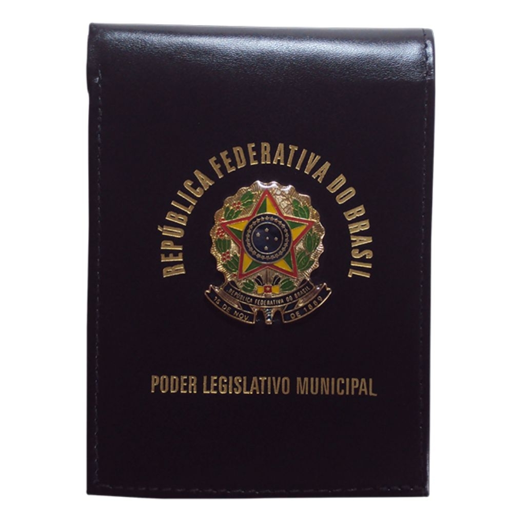 Carteira em Couro com Brasão Personalizado – 2 Partes, Lingueta e Porta-Cheques