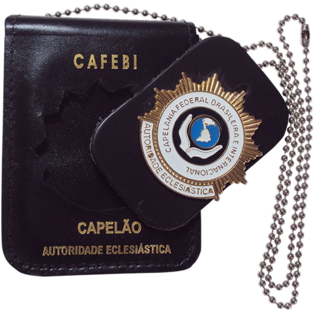 Carteira em Couro com Crachá Destacável e Brasão Removível