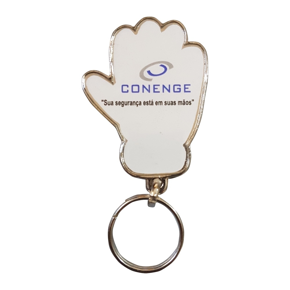 Chaveiro Mão Personalizado – Metal com Resina Epóxi e Banho Níquel-MAJ