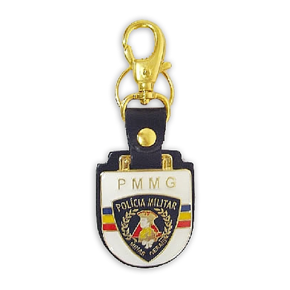 Chaveiro de Couro e Metal com Mosquete – Personalizado com Resina Vitrificada-C8PAM