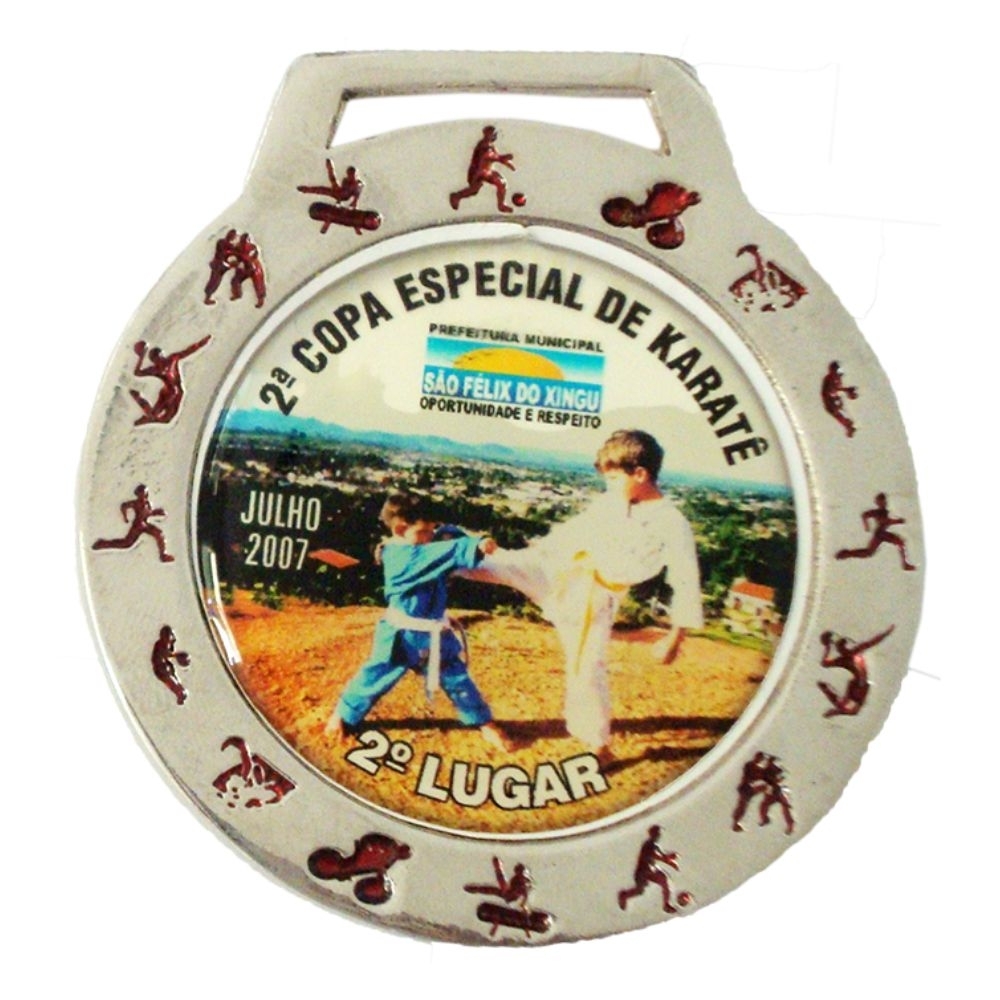 Medalha Redonda Fundida 60x67mm com Resina Central e Fita de Pescoço-MEPC2