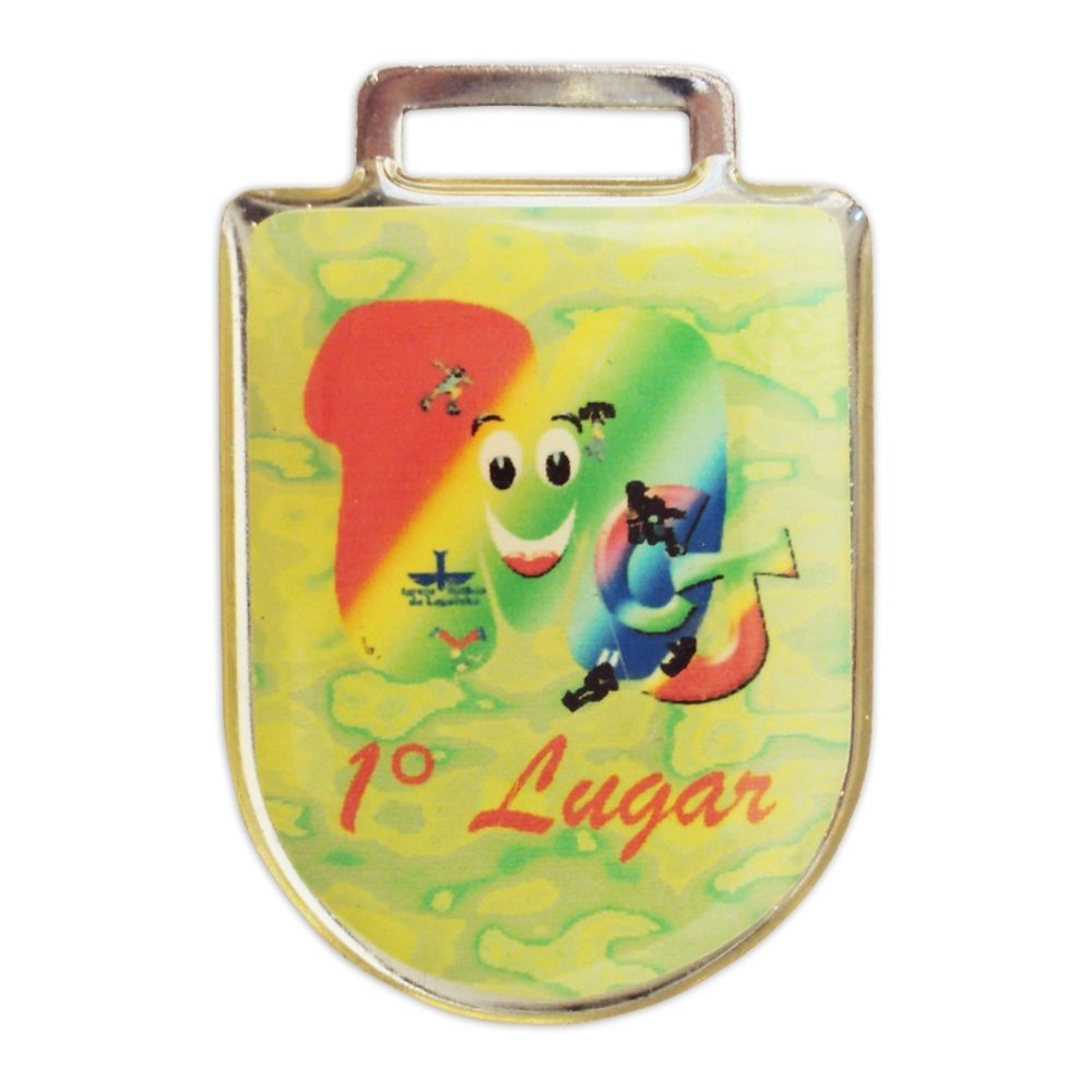 Medalha Resinada Personalizada em Metal 35x25mm com Fita de Cetim-C9